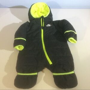 Nike Baby Black Puffer One Piece Zip Hood Footed